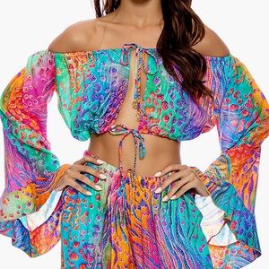 NWT Luli Fama Wild Waters Off The Shoulder Crop Top Size XS